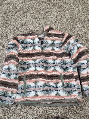 Hurley Kids Fuzzy Striped Zip-Up Jacket - White, Brown, Orange, Green